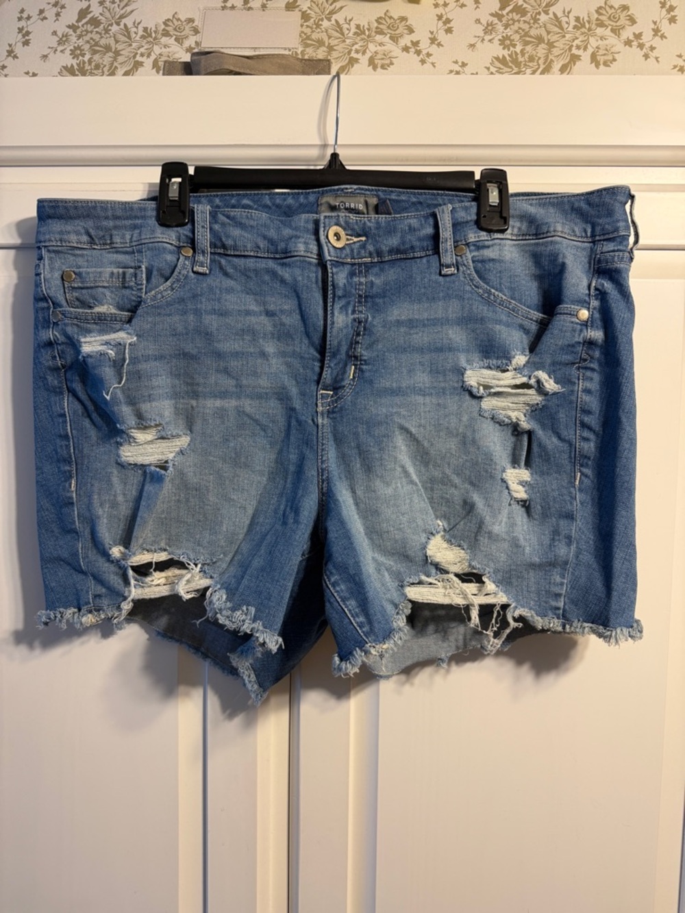 torrid Light Blue Distressed Denim Cutoff Shorts